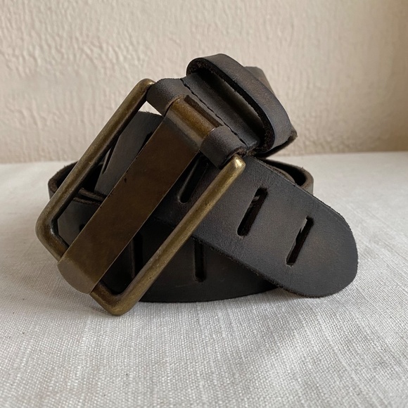 NWOT Free People chunky brown leather belt with brass buckle Sz M/L - Picture 7 of 10